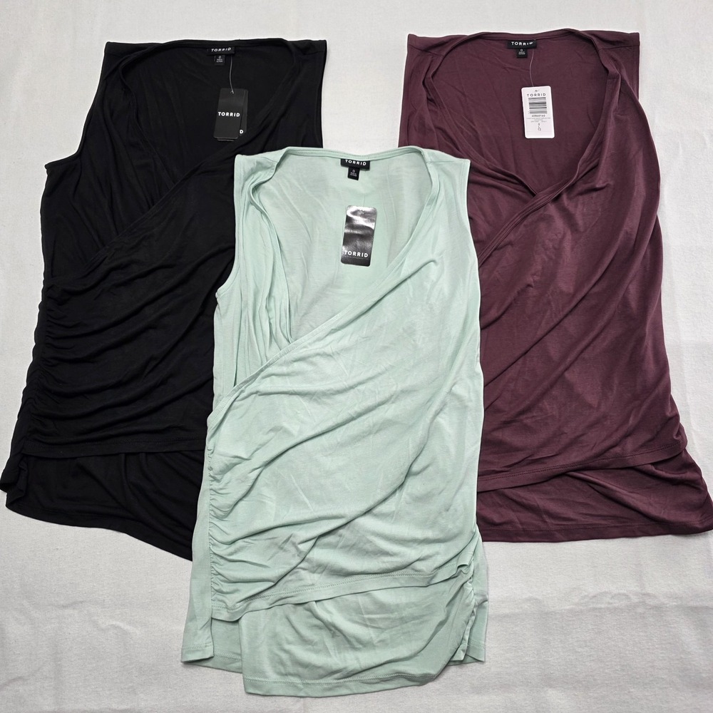 Lot of 3 Torrid Studio Tissue Jersey Jersey Surplice Tank Sassafras Women L NWT
